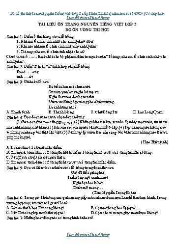 Bộ đề thi thử Trạng Nguyên Tiếng Việt Lớp 2 cấp Tỉnh (Thi Hội) năm học 2025–2026 (Có đáp án)